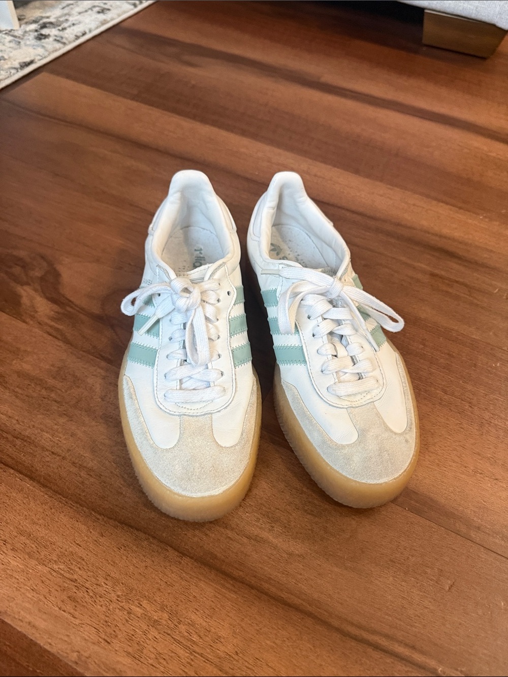 adidas Women's White Sneakers with Mint Stripes